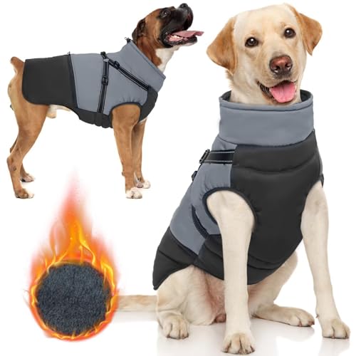 IDOMIK Hunde-Wintermantel, wasserdichte Hunde-Winterjacke, mit Geschirr, Schnee-Jacke mit Reißverschluss, warme Hundekleidung, Winterkleidung, hoher Kragen, Hunde-Schneeanzug, Schwarz, Größe S von IDOMIK