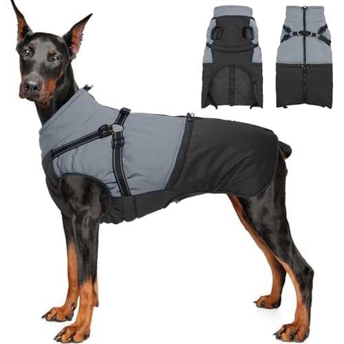 IDOMIK Hunde-Wintermantel, wasserdichte Hunde-Winterjacke, mit Geschirr, Schnee-Jacke mit Reißverschluss, warme Hundekleidung, Winterkleidung, hoher Kragen, Hunde-Schneeanzug, Schwarz, Größe S von IDOMIK