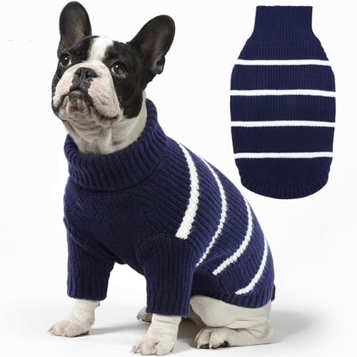 IDOMIK Hundepullover, dick gestrickter Pullover für kleine Hunde, klassisch gestreifter Rollkragenpullover für kleine, mittelgroße Hunde und Katzen, warme Winterkleidung für kalte Jahreszeit, von IDOMIK