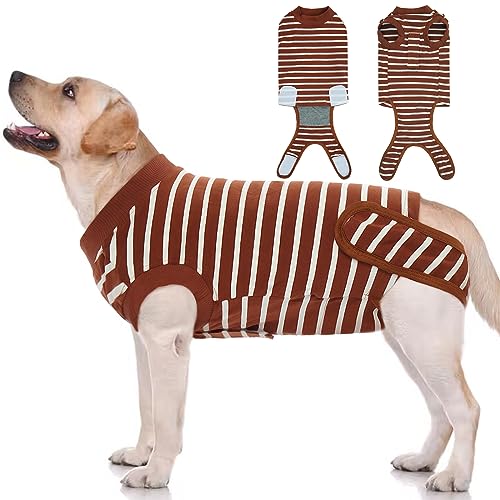 IDOMIK Recovery Suit for Dogs After Surgery Recovery Shirt Vest Cone E-Collar Alternative Abdominal Wound Spay Bandage Onesie Anti-Licking Pet Surgical Recovery Snuggly Suit for Male Female Pup Stripe von IDOMIK