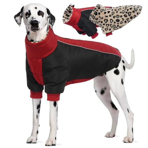 IDOMIK Warmer Hunde-Wintermantel, wendbarer Hundemantel mit Leoparden-Fleecefutter, dick, wasserdicht, hoher Kragen, Hunde-Winterjacke, reflektierend, für kalte Wettermäntel, Schneeanzug für kleine, von IDOMIK