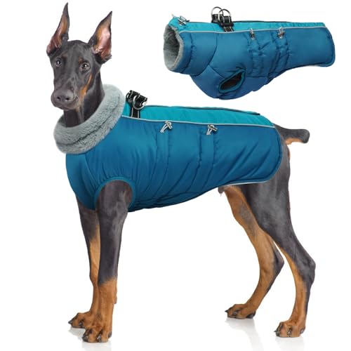 IDOMIK Warmer Hundemantel mit integriertem Geschirr, warmer Hunde-Wintermantel, mit Reißverschluss, wasserdichte Hundejacken, dickes Fleece, winddichte Hunde-Schneejacke, Schneeanzug für kleine, von IDOMIK