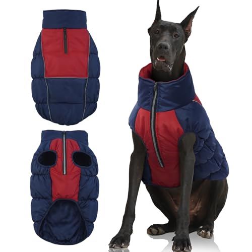 IECOii Extra großer Hundemantel, Hundemantel für große Hunde, wasserdicht, XXL-Hunde-Schneejacke mit Fleece-Futter, reflektierender Rollkragen, Hunde-Wintermäntel, Reißverschluss, Hundejacken für von IECOii