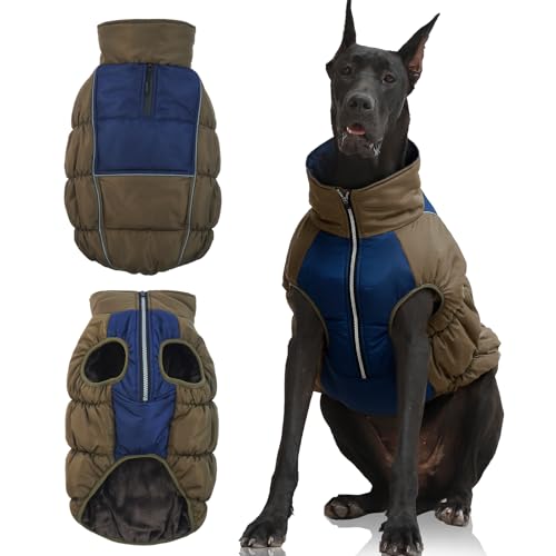 IECOii Extra großer Hundemantel, Hundemantel für große Hunde, wasserdicht, XXL-Hunde-Schneejacke mit Fleece-Futter, reflektierender Rollkragen, Hunde-Wintermäntel, Reißverschluss, Hundejacken für von IECOii