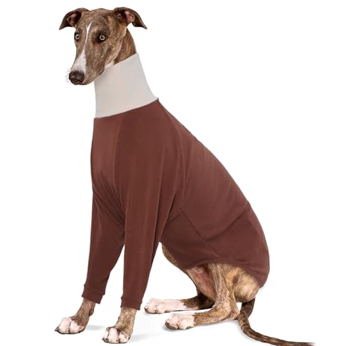 IECOii Windhundpullover,Whippet-Kleidung mit Langen Ärmeln, Rollkragen-Overall für italienische Windhunde,Hunde-Pyjama aus Fleece,Warmer Winter-Pullovermantel für Whippet,Windhund, Lurcher,Braun,XL von IECOii