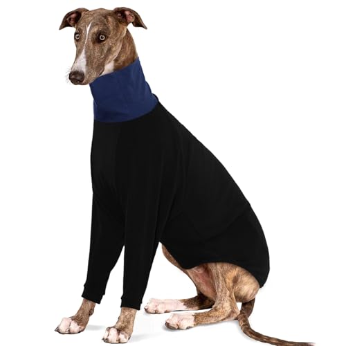 IECOii Windhundpullover,Whippet-Kleidung mit Langen Ärmeln, Rollkragen-Overall für italienische Windhunde,Hunde-Pyjama aus Fleece,Warmer Winter-Pullovermantel für Whippet,Windhund, Lurcher,Schwarz,XL von IECOii