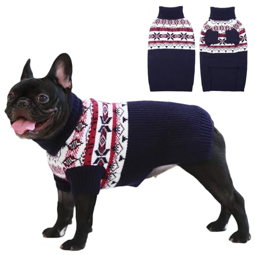 IECOii GroßEr Hundepullover,Hund Weihnachtspullover FüR GroßE Hunde, Cold Weather Knitted Dog Winter Coat Xmas Dog Apparel, Rollkragenpullover Dicke Warme Hundepullover FüR FranzöSische Bulldogge,L von IECOii