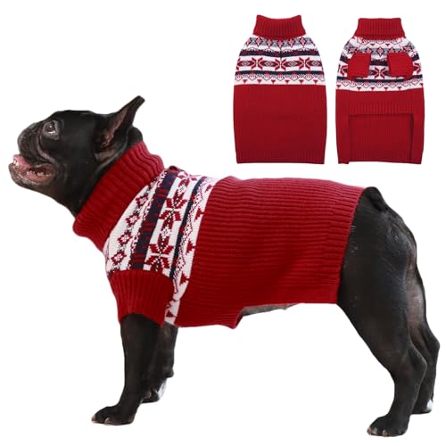 IECOii GroßEr Hundepullover,Hund Weihnachtspullover FüR GroßE Hunde, Cold Weather Knitted Dog Winter Coat Xmas Dog Apparel, Rollkragenpullover Dicke Warme Hundepullover FüR FranzöSische Bulldogge,L von IECOii