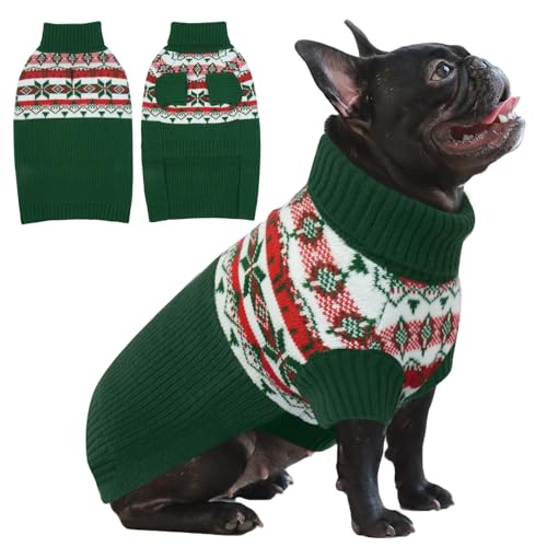 IECOii GroßEr Hundepullover,Hund Weihnachtspullover FüR GroßE Hunde, Cold Weather Knitted Dog Winter Coat Xmas Dog Apparel, Rollkragenpullover Dicke Warme Hundepullover FüR FranzöSische Bulldogge,L von IECOii