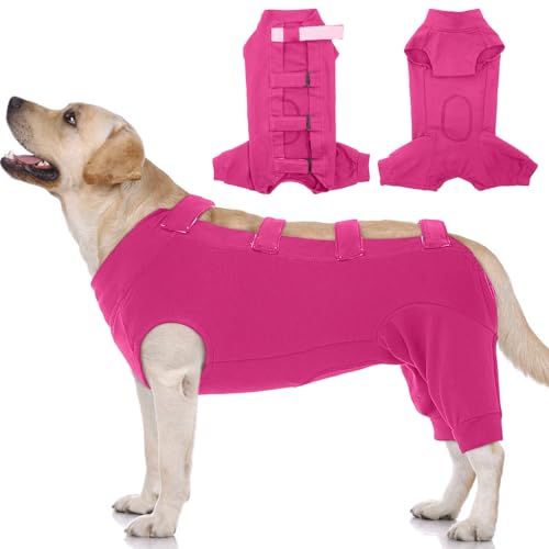 IECOii Haustier-Chirurgie-Anzug, atmungsaktiver Hunde-Body mit E-Halsband und Kegel, alternativer chirurgischer Anzug nach kastriertem/kastriertem Tragen, Genesungsanzug für Hunde (Rose-red, XL) von IECOii