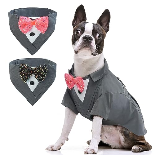 IECOii Hunde Smoking Anzug mit 2 Halstuch mit Fliege,Hund Hochzeit Outfit für Kleine Mittlere und Große Hunde,Haustier Hundekostüm Halloween Weihnachten Geburtstag Party Hundebekleidung Costume von IECOii