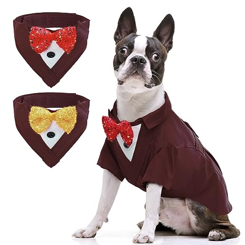 IECOii Hunde Smoking Anzug mit 2 Halstuch mit Fliege,Hund Hochzeit Outfit für Kleine Mittlere und Große Hunde,Haustier Hundekostüm Halloween Weihnachten Geburtstag Party Hundebekleidung Costume von IECOii