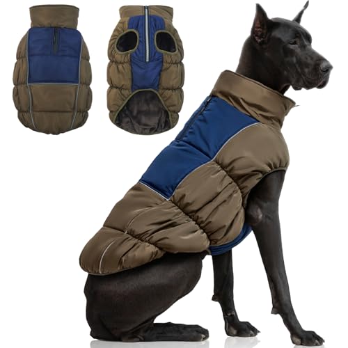 IECOii Hundemantel, Kaltwettermantel für extra große Hunde, dick mit Fleece gefüttert, wasserdichte Hundepufferjacke, Wintermantel mit Reißverschluss, warme Hunde-Winterkleidung, Größe 4XL von IECOii