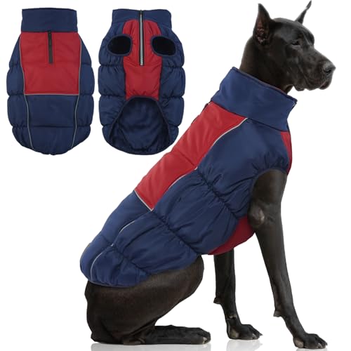 IECOii Hundemantel, Kaltwettermantel für extra große Hunde, dick mit Fleece gefüttert, wasserdichte Hundepufferjacke, Wintermantel mit Reißverschluss, warme Hunde-Winterkleidung, Größe 4XL von IECOii