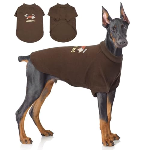 IECOii Pet Dog T-Shirt,Soft Large Dog Shirt with Sleeves,Dog Clothes for Large Dogs,Dog Print Shirt with LUCKY DOG,Lightweight Breathable Dog Shirt,All Season Pet Dog Shirts,Tshirts for Dogs,Brown,XXL von IECOii