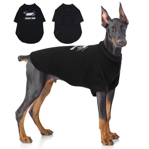 IECOii Pet Dog T-Shirt,Soft Large Dog Shirt with Sleeves,Dog Clothes for Large Dogs,Dog Print Shirt with LUCKY DOG,Lightweight Breathable Dog Shirt,All Season Pet Dog Shirts,Tshirts for Dogs,Black,XXL von IECOii