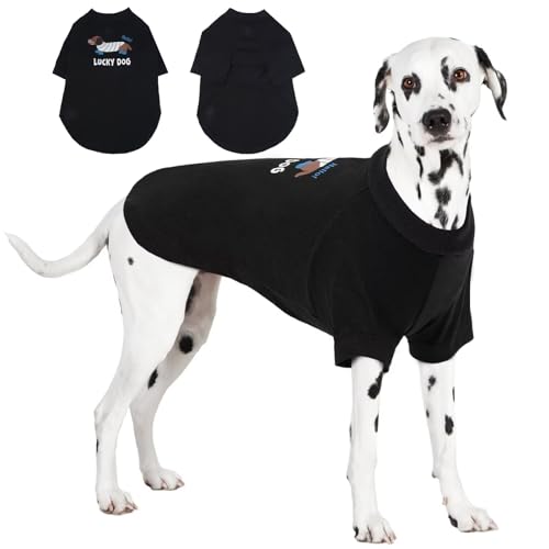 IECOii Pet Dog T-Shirt,Soft Large Dog Shirt with Sleeves,Dog Clothes for Large Dogs,Dog Print Shirt with Lucky Dog,Lightweight Breathable Dog Shirt,All Season Pet Dog Shirts,Tshirts for Dogs,Black,L von IECOii