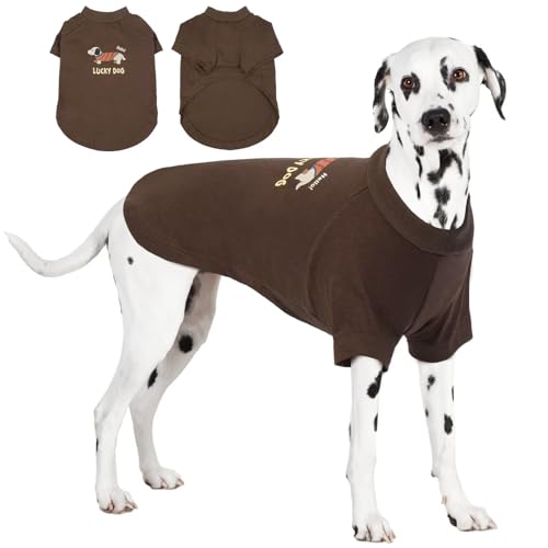 IECOii Pet Dog T-Shirt,Soft Large Dog Shirt with Sleeves,Dog Clothes for Large Dogs,Dog Print Shirt with Lucky Dog,Lightweight Breathable Dog Shirt,All Season Pet Dog Shirts,Tshirts for Dogs,Brown,L von IECOii