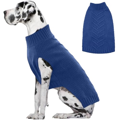 IECOii Pullover für große Hunde, Wintermantel für große Hunde, Wintermantel für große Hunde, warme Herbst-Hundekleidung für große Hunde, Strickwaren, Dobermann, Dogge, Blau, Größe 4XL von IECOii