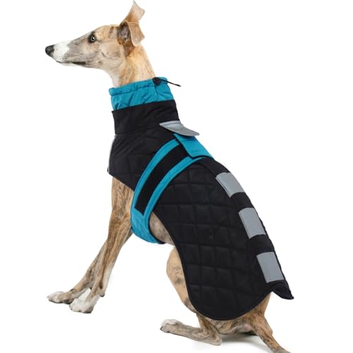 IECOii Windhundmantel, Whippets-Hundejacke mit warmem Fleecefutter, Rollkragenweste für Windhunde, verstellbare Bänder, wasserdichter Hunde-Wintermantel für italienische Windhunde, Lurcher und von IECOii