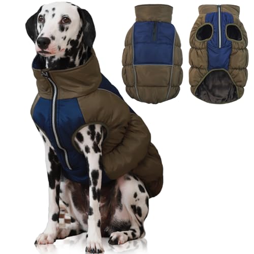 IECOii XL Hundemantel, Hundemantel für große Hunde, wasserdicht, extra warm, Größe XL, reflektierende Hunde-Fleece-Weste, Hunde-Schneeanzug mit Reißverschluss, Rollkragen-Wintermantel mit von IECOii