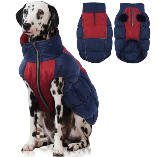 IECOii Hundemantel für den Winter, wasserdicht, extra warm, Größe XL, mit reflektierender Fleece-Weste, Schneeanzug mit Reißverschluss, Rollkragen mit Loch für Geschirr von IECOii