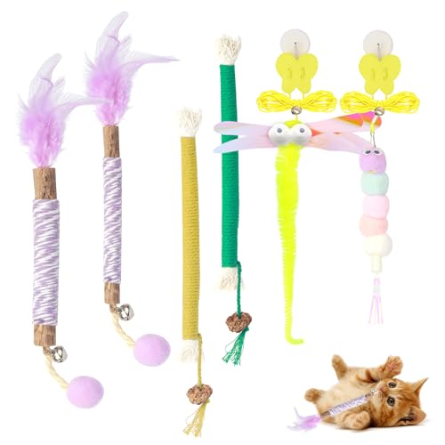 IETWATE 6 Stück Katzenminze Spielzeug, Elastisches Katzenspielzeug, Katzen Zahnpflege Spielzeug, Natürliche Catnip Sticks, Matatabi Stick Katze für Zahnreinigung Druckentlastung von IETWATE