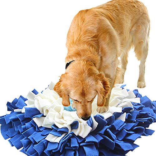 IEUUMLER Schnüffelteppich Hund Riechen Trainieren Schnüffeldecke Futtermatte Trainingsmatte für Haustier Hunde Katzen IE075 (45x45cm, Dark Blue & White) von IEUUMLER