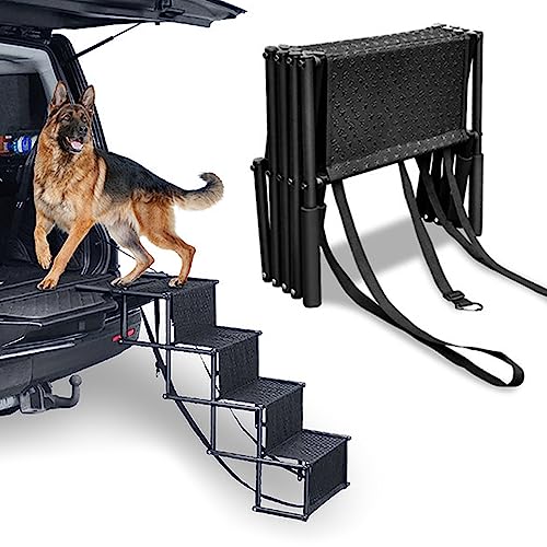 Auto Hundetreppe für kleine Hunde & Große,Gelenkschonende Hundetreppe Auto klappbar,Aluminium Verstellbaren Hunderampe Kofferraumrampe Kletterhilfe,Leichter Treppe Hunde mit Rutschfester von IGTOPS