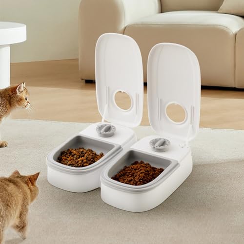 Futterautomat für Katzen Hunde, Zwei Mahlzeiten Futterautomat, Haustiere Futterspender Wasserspender mit Display-gesteuerter 48-Stunden-Timer, Trockenfutter Spender Futterstation für Haustiere (700ML) von IGTOPS