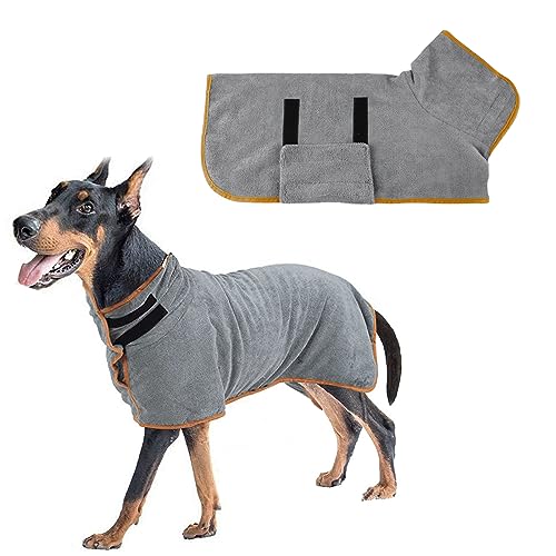 Hundebademantel aus Mikrofaser Hundemantel, Bademantel Hund mit Klettverschluss und Verstellbarem Schrumpfband, Haustier Hunde Handtuch, Hund Bademantel Mantel (M) von IGTOPS