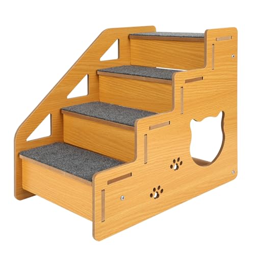 Hundetreppe für kleine 4-Stufig, mittlere und schwere Hunde, 39cm Hoch Haustiertreppe aus Holz Katzen, Katzentreppe Haustierleiter für Sofa mit rutschfest Matte von IGTOPS