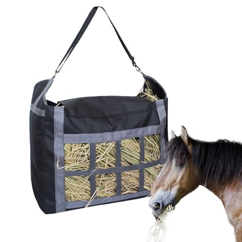 IGTOPS Heutasche Pferd Groß,23 * 19 * 10 Zoll Futtertasche für Pferde,Horse Heusack Heunetz Futtertasche Futtersack Heubeutel mit vielen Freßöffnungen,für Pferd Esel Ziege für Campingausflüge von IGTOPS