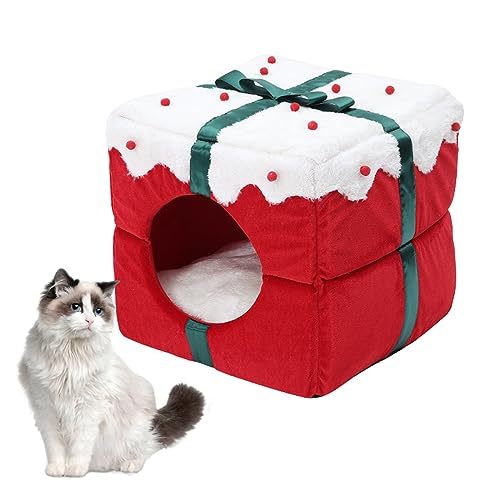 Katzenbett Waschbar Flauschiges Katzenbett mit Abnehmbarem Kissen,35 * 35cm Katzenschlafplatz für Katzen,Plüsch Katzenkissen Quadrat Kuschelbett,Kreative Weihnachtsgeschenkbox Kissen Kuschelhöhle von IGTOPS