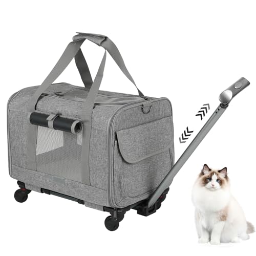 Großer Katzentransportbox mit Rollen Trolley,Katzentasche Transporttasche für Flugzeug Transportbox,2 in 1 Hunde Tragetasche Schultergurt katzenbox,Fahrbarer Tierträger Reiseträger Hundetragetasche von IGTOPS