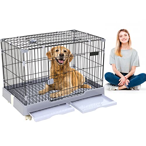 73,4 cm abnehmbare Hundebox Katzenkäfig Haustiergehege Haustierhütte mit 360° drehbaren Rollen, Schnappverschlüssen, auslaufsichere Tabletts, für Hunde Katzen Kleintiere Indoor Outdoor von IHAYNER