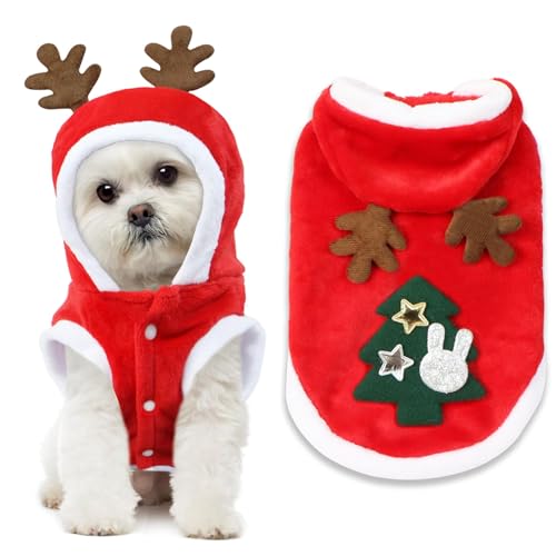 Weihnachtskostüm Hund, Weihnachten Katzenkostüm Plüsch Weihnachten Hunde Outfit Rot Katzenbekleidung Hundebekleidung für Weihnachtsfeier, Katze Hund Cosplay (L) von IHLOOTD