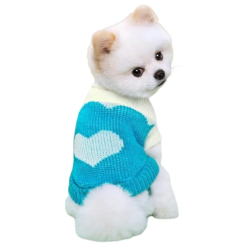 IISEEUU Hundekleidung Weich Warm Hundepullover Winterhund Kleidung Chihuahua Bichon Strickpullover Kleine Mittelgroße Hunde Mantel Haustierbekleidung-Blaue Liebe-m von IISEEUU