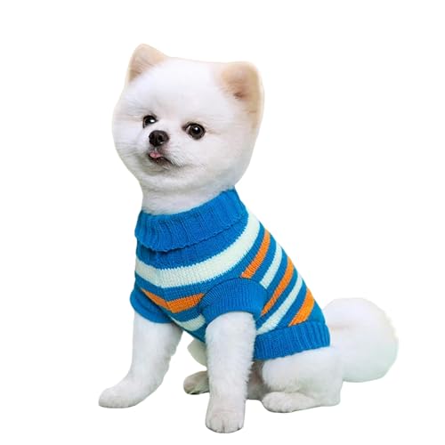 IISEEUU Hundekleidung Weich Warm Hundepullover Winterhund Kleidung Chihuahua Bichon Strickpullover Kleine Mittelgroße Hunde Mantel Haustierbekleidung-Blauer Streifen-2xl von IISEEUU