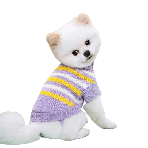 IISEEUU Hundekleidung Weich Warm Hundepullover Winterhund Kleidung Chihuahua Bichon Strickpullover Kleine Mittelgroße Hunde Mantel Haustierbekleidung-lila Streifen-m von IISEEUU