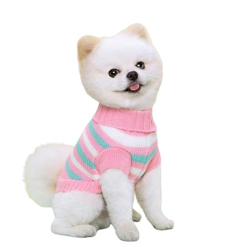 IISEEUU Hundekleidung Weich Warm Hundepullover Winterhund Kleidung Chihuahua Bichon Strickpullover Kleine Mittelgroße Hunde Mantel Haustierbekleidung-rosa Streifen-2xl von IISEEUU