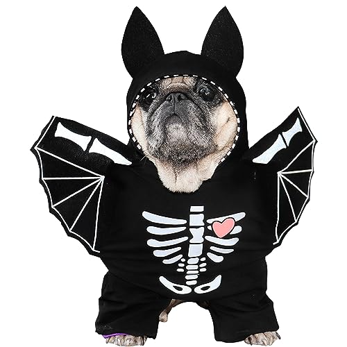 Fledermaus Skelett Kostüm für Welpe Hund Katze Halloween Party Fancy Dress Up Pet Bone Outfit L von IKALI