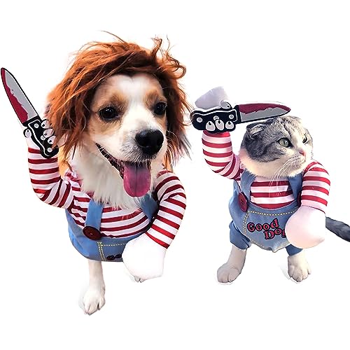 Hund Chucky Kostüm Halloween Killer Doll Fancy Dress Up Spooky Outfit für Katze Welpe Hund L von IKALI