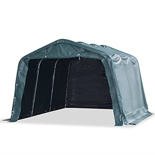 IKAYAA Weidezelt Winterfest PVC Weideunterstand Unterstand Garagenzelt Carport für größere Nutztiere-Dunkelgrün-330x480 cm von IKAYAA