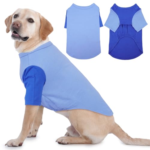 Hunde-Shirt, 2-teilig, weiche Hunde-Sweatshirts, leichte Hunde-T-Shirts, einfarbig, Hundekleidung, Hunde-T-Shirts für große Hunde, Jungen und Mädchen, Border Collie Pit Bull, Himmelblau und von IKIPUKO