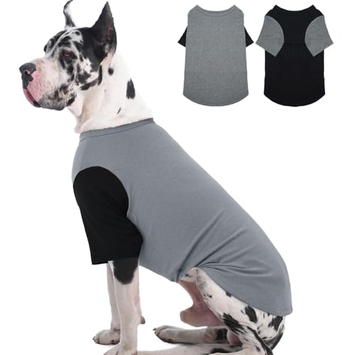 Hunde-Shirt, Größe XL, blanko, dehnbar, weiche Hundekleidung, Hunde-T-Shirt, Tank-Top-Pullover für große Hunde, Jungen, Mädchen, Alaskan Malamute, Dobermann, Schwarz und Grau, Größe 4XL, 2 Stück von IKIPUKO