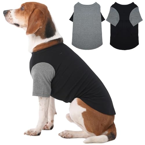 Hunde-Sweatshirt für große Hunde, weiche Hundekleidung, einfarbig, atmungsaktiv, für große Hunde, Jungen, Mädchen, Französische Bulldogge, Mops, Schwarz und Grau, Größe L, 2 Stück von IKIPUKO