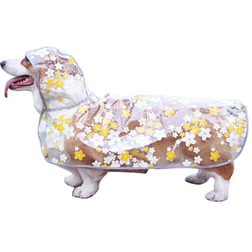 IKIPUKO Hunde-Regenjacke, klares Blumenmuster, Regenmantel für Hunde, kleine Hunde, Regenmantel mit Kapuze, wasserdichter Hunde-Regenmantel, tragbarer Hundeponcho, Regenmantel für kleine, mittelgroße von IKIPUKO