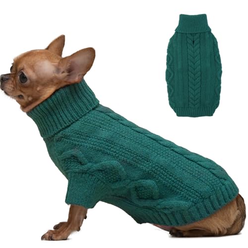 IKIPUKO Hunde-Weihnachtspullover, Haustier-Winterbekleidung, kleiner Hund Rollkragenpullover, weicher verdickender warmer Strickmantel, Strickwaren-Hundepullover mit Ärmeln für Welpen, kleine von IKIPUKO