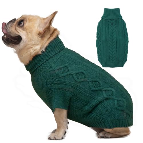 IKIPUKO Hunde-Weihnachtspullover, Hundebekleidung, Haustier-Winterbekleidung, kleiner Hund Rollkragenpullover, weicher verdickender warmer Strickmantel, Strickwaren-Hundepullover mit Ärmeln für Welpen von IKIPUKO